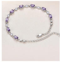 S Pulsera de plata pura con diamantes morados para mujer, pareja de amatista, estilo coreano, personalidad, serie forestal, joyería Bestie - details 5