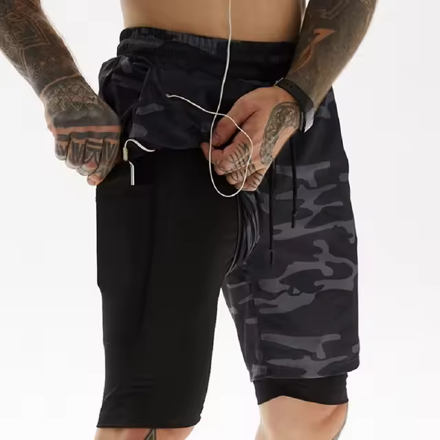 Pantalones cortos deportivos para hombre Pantalones cortos de entrenamiento 2 en 1 para gimnasio Fitness - 1