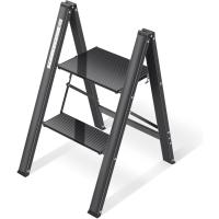 Peldaños de Aluminio, Escalera Pequena Plegable Segura de Hogar con Mecanismo Antiplegado, Taburete Escalera Portatil para Cocina Domestica, Peso Máximo 150kg, Negro - details 0