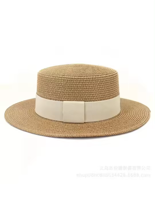 INS primavera y verano sombrero de copa para mujer paja vacaciones junto al mar sombrilla simple moda sombrero de paja sombrero superior plano - 1