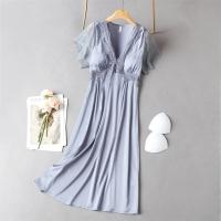 Camisón sexy con cuello en V para mujer, ropa de dormir de encaje de manga larga, lencería larga e íntima para verano y primavera - details 10