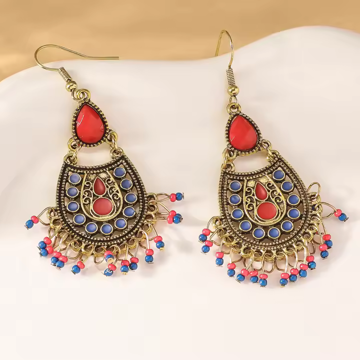 Pendientes de borla turquesa estilo étnico retro pendientes versátiles de temperamento para damas. - 1
