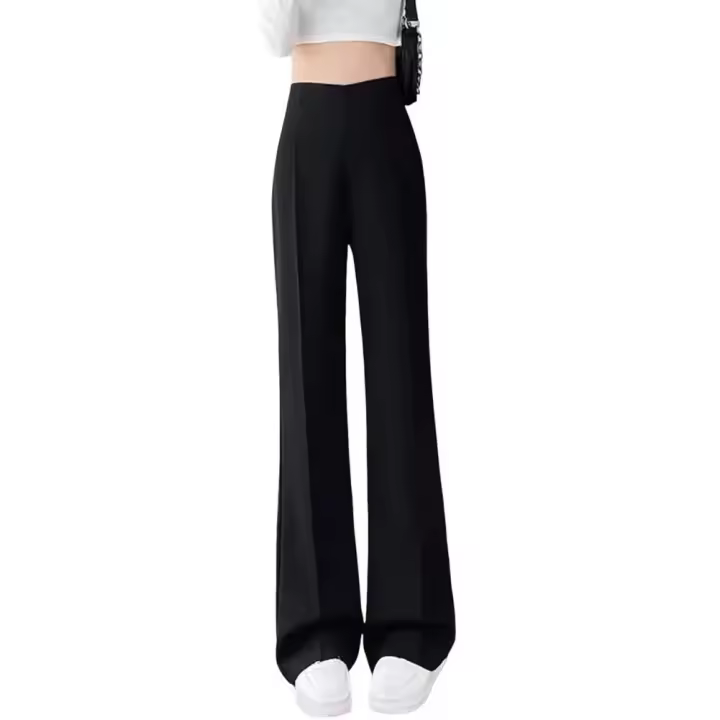Pantalones de Traje de Verano para Mujer Pierna Ancha, Longa, Cintura Alta, Color Sólido, Ligeramente Acampanados Ropa de Trabajo Casual - 1