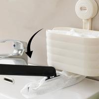 Organizador de toallas para la cara con ventosa de plástico, caja de almacenamiento de toallitas extraíble montada en la pared, ahorro de espacio con fregona de mano - details 8