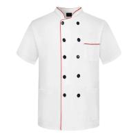 Uniforme de Chef Unisex con cuello levantado, línea decorativa de manga corta, bolsillo tipo parche con doble botonadura, Tops de uniforme de camarero de panadería para restaurante - details 7