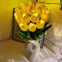 Lámpara LED de noche de tulipán, lámpara de mesa de flores artificiales, ramo de flores simuladas, ramo decorativo - details 6