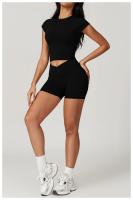 Ropa deportiva de alta resistencia de secado rápido de manga corta Yoga Tre de color sólido - details 23