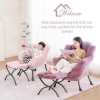 Silla perezosa con otomana, silla moderna con reposabrazos y bolsillo lateral, sillón de lectura con reposapiés para espacios pequeños, color verde afelpado - details 14
