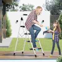 Escalera Plegable 3 Peldaños, Carga hasta 360 kg, con Bloqueo de Seguridad, Pedales Anchos Antideslizantes, Pasamanos, Escalera Doméstica Ligera de Acero Hogar Cocina Oficina Armarios, Blanco - details 11