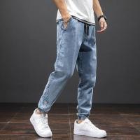 Primavera Verano negro azul Cargo Jeans hombres Streetwear Denim Jogger pantalones hombres holgados Harem Jean pantalones de talla grande - details 4