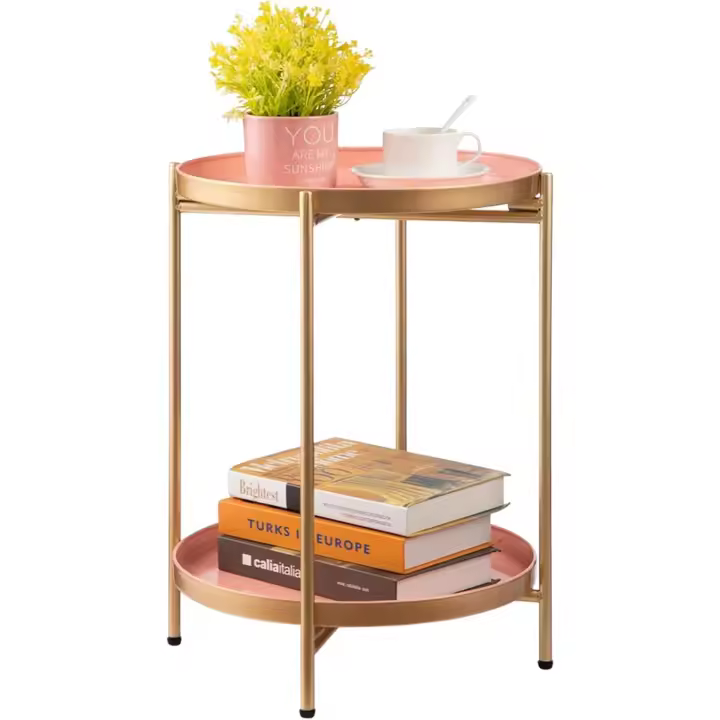 Mesa Auxiliar Redonda Mesa de Café & Té, Bandeja de Metal de 2 Niveles, Mesita de Noche Mesita de Sofá para Sala de Estar Dormitorio Balcón Patio, Negro - 1