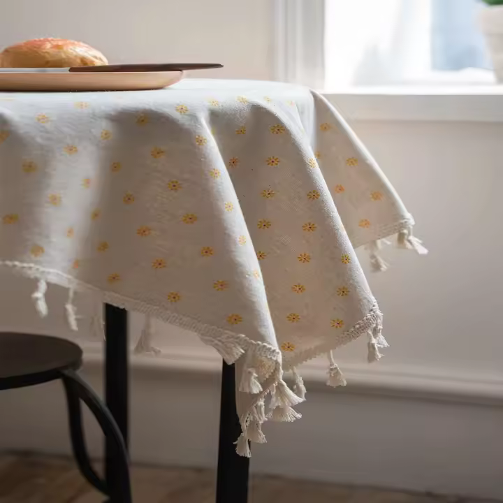Funda rectangular integrada con borlas pequeñas con diseño floral, mantel americano, decoración del hogar - 1