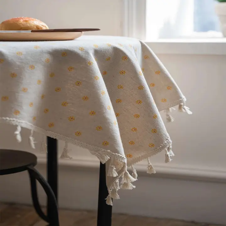 Funda rectangular integrada con borlas pequeñas con diseño floral, mantel americano, decoración del hogar - 1