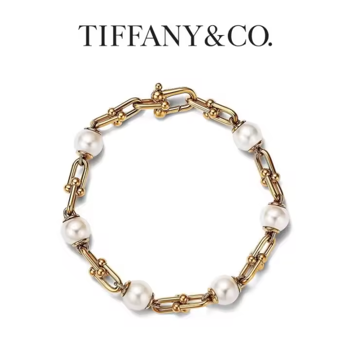 ΤΙFFΑΝΥ HardWear Link Pulsera con perlas de oro amarillo, eslabones de calibre exclusivos de la colección con perlas de agua dulce - 1