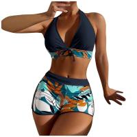 Bikini abierto con estampado de hojas retro en talla grande, conjunto de traje de baño de dos piezas con correas estables para mujer - details 8