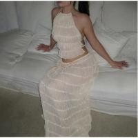 Conjunto de Top corto plisado y falda larga para mujer, traje de 2 piezas con cuello Halter sin mangas y Espalda descubierta - details 10