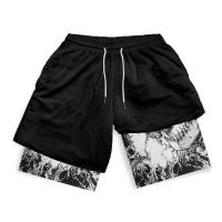 Pantalones Cortos de Compresión Y2K con Estampado de Calavera Ropa de Gimnasio 2-en-1 para Hombres - details 8