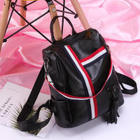 Mochila informal de gran capacidad, Correa desmontable con cremallera, bolso de hombro con colgante de oso, mochila con estampado de rayas - details 6