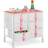 Cómoda Infantil, 6 Cajones de Tela, Cajonera Habitación Juguetes, Niños, 61,5 x 68 x 40,5 cm, Blanco y Rosa, Poliéster - details 0