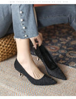 Tacones altos de verano para mujer 2025, nuevos, puntiagudos, cómodos, tacón delgado, temperamento, cuero suave, cómodos, versátiles, boca poco profunda, solo zapatos para mujer. - details 3