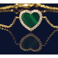 ΑΡМ Pulsera ajustable con corazón de malaquita, circonita cúbica blanca, aleación amarilla, chapado en oro de 18 quilates, antideslustre y - details 2