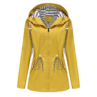 Camiseta impermeable con capucha a rayas de manga larga para mujer, longitud media - details 24