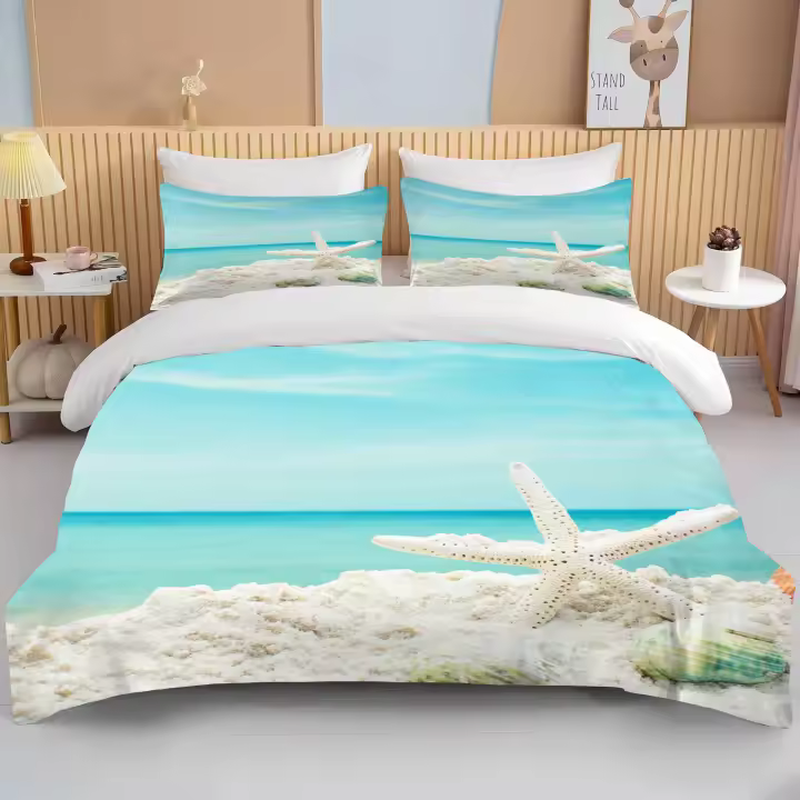 Juego de Cubierta de Edredón de Playa de Estrellas Marinas 3PCS Edredón de Poliéster para Niños Adolescentes Cubierta de Cama de Verano - 1
