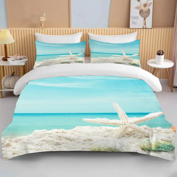Juego de Cubierta de Edredón de Playa de Estrellas Marinas 3PCS Edredón de Poliéster para Niños Adolescentes Cubierta de Cama de Verano - 1