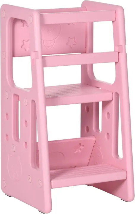 Torre de Aprendizaje para Niños Taburete Infantil con Altura Ajustable en 3 Posiciones y Plataforma Antideslizante para Cocina Comedor Baño 47x47x90 cm Blanco - 1