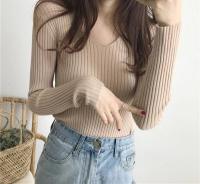 Suéter Sexy ajustado con cuello en V para mujer Manga larga de punto con parte inferior suave - details 4