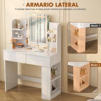 Ajustable, Mesa de Maquillaje con Espejo, con 2 Cajones Grandes y 4 Estantes Abiertos y Taquilla - details 1