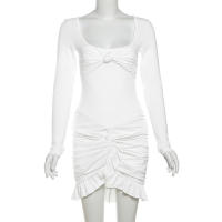 Elegante Vestido Bodycon con Volantes Manga Larga, Giro de Volantes, Vestido Mini para Mujer en Otoño Moda de Fiesta en Club Elegante - details 29