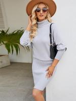 Vestido largo de punto para mujer, prenda ajustada con cuello de tortuga, manga de murciélago, falda por encima de la rodilla, Color liso, novedad de 2023 - details 1