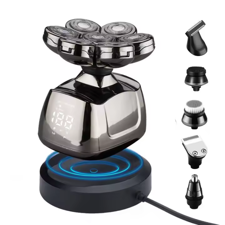 Afeitadoras de cabeza para hombres, afeitadoras eléctricas 7d mejoradas para hombres 6 en 1, afeitadora calva seca y húmeda impermeable con pantalla LED, maquinillas de afeitar rotativas, kits de aseo con base de carga inalámbrica, cortapelos para barba, - 1