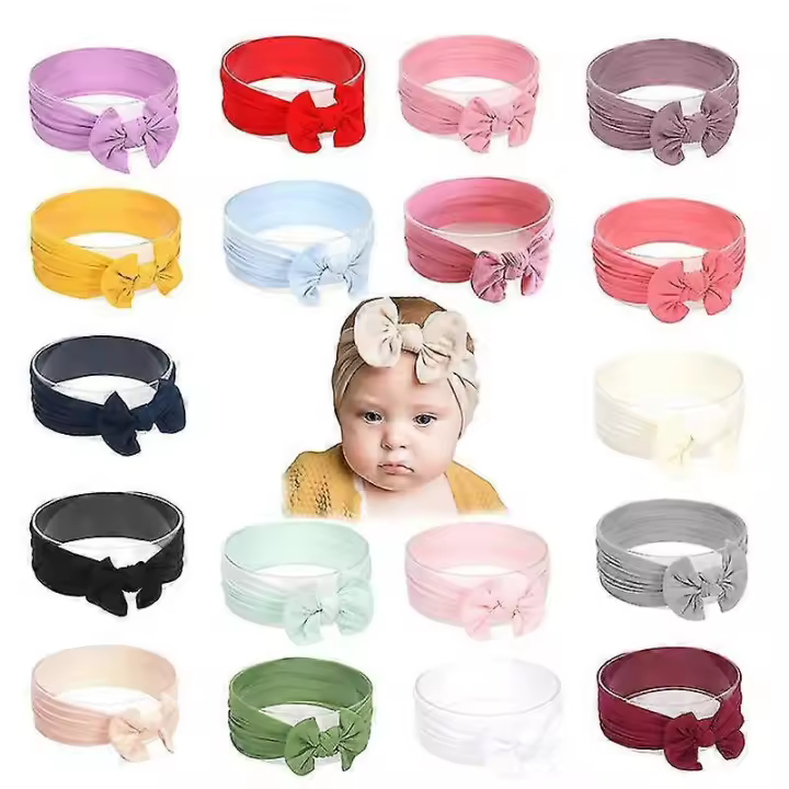 Pañuelos de Cabeza de Bebé Hechos a Mano 18 Pcs Diademas de Nylon Suave con Lazos - 1