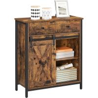 Mueble de Almacenamiento, Aparador, Armario de Cocina, con Puerta Corredera, 30 x 70 x 80 cm, Estante Ajustable, Estilo Rústico, para Sala de Estar, Marrón Roble y Negro - details 9