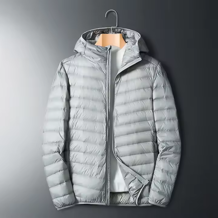 Chaqueta holgada de plumas de ganso blanco, chaqueta ligera con capucha, cuello alto para hombre, corte ajustado con capucha juvenil - 1
