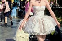 Princesa fugitiva, falda hinchada ceñida a la cintura francesa, novedad de verano, vestido rosa pequeño de gama alta para mujer - details 4
