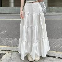 2025 faldas Vintage de cintura alta para mujer, retales elásticos, blanco, elegante, largo, corte en A, ropa de calle - details 1