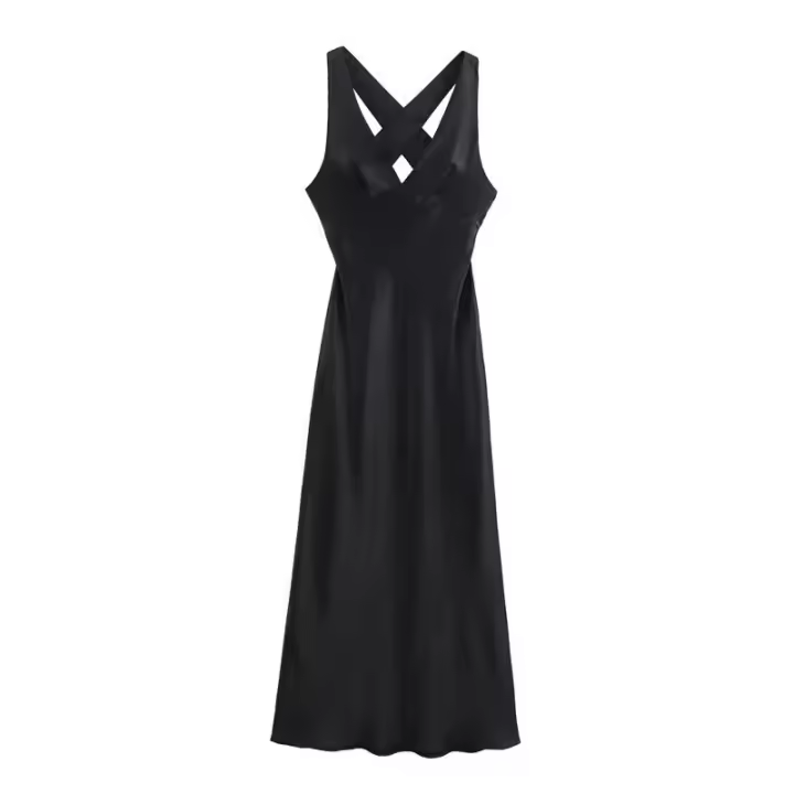 Elegante cuello en V cruzado satén ss para mujer moda de fiesta - 1