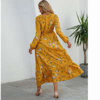 2024 mujeres Maxi vestido Casual de manga larga de cintura alta playa Mujer vestidos de gasa vestidos florales Mujer nuevo - details 12