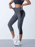Leggings de yoga con bloques de color para mujer, cintura alta, patchwork, hasta la pantorrilla, pantalones deportivos elásticos para correr - details 8