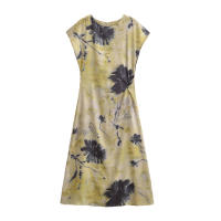 TRAFZA-Vestido largo con estampado para mujer, prenda de manga corta con cuello redondo y botones en la espalda, elegante y ajustado, para verano - details 2