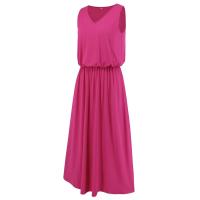 Vestido de Cintura Elástica sin Mangas de Color Sólido V-Neck Moda de Verano 2025 para Mujeres - details 4