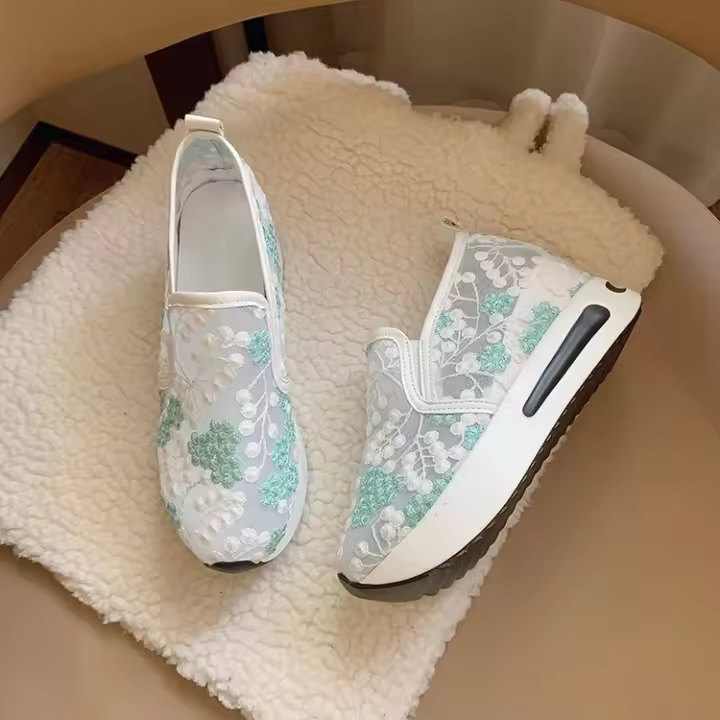 Zapatos deportivos informales de malla de encaje para mujer, calzado deportivo informal con suela gruesa, bordado grande, primavera y verano, 2024 - 1