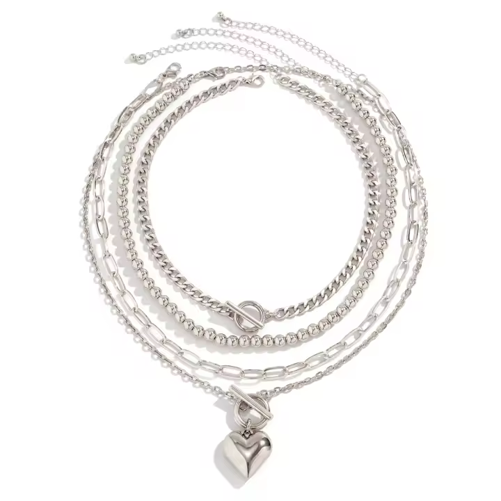 Collar Colgante de Corazón Dorado Punk Set de 4 Unidades Joyería de Moda Y2K para Mujeres - 1