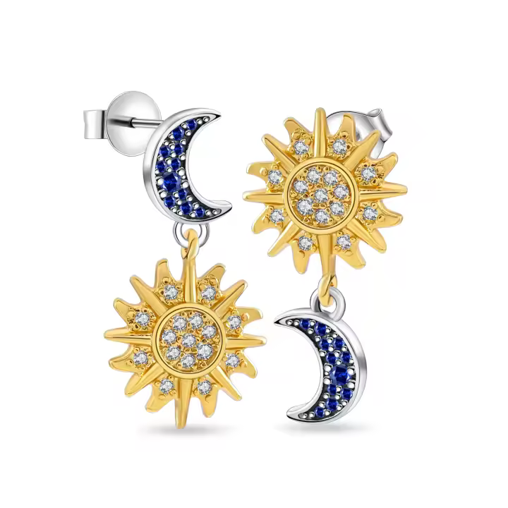 Pendientes de plata, misterioso cielo estrellado, sol, luna, pendientes para mujer, regalos de joyería - 1