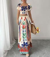 Conjunto Bohemio para Mujer 2025 Blusa y Falda Larga Estampada Estilo Vacaciones - details 2
