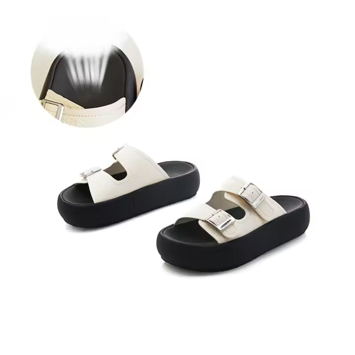 Zapatillas de plataforma nuevas, sandalias retro con hebilla de cinturón, de arrastre, de una y media punta abierta, de moda casual y versátiles. - 1