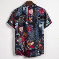 Camisa de lino de manga corta para hombre, camisa de flores de estilo étnico indio, novedad de verano, 2019 - details 25
